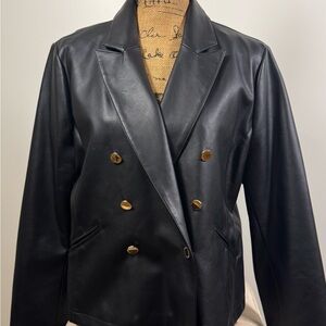 Marc New York Faux Leather Double-Breasted Blazer – Black, Size XL